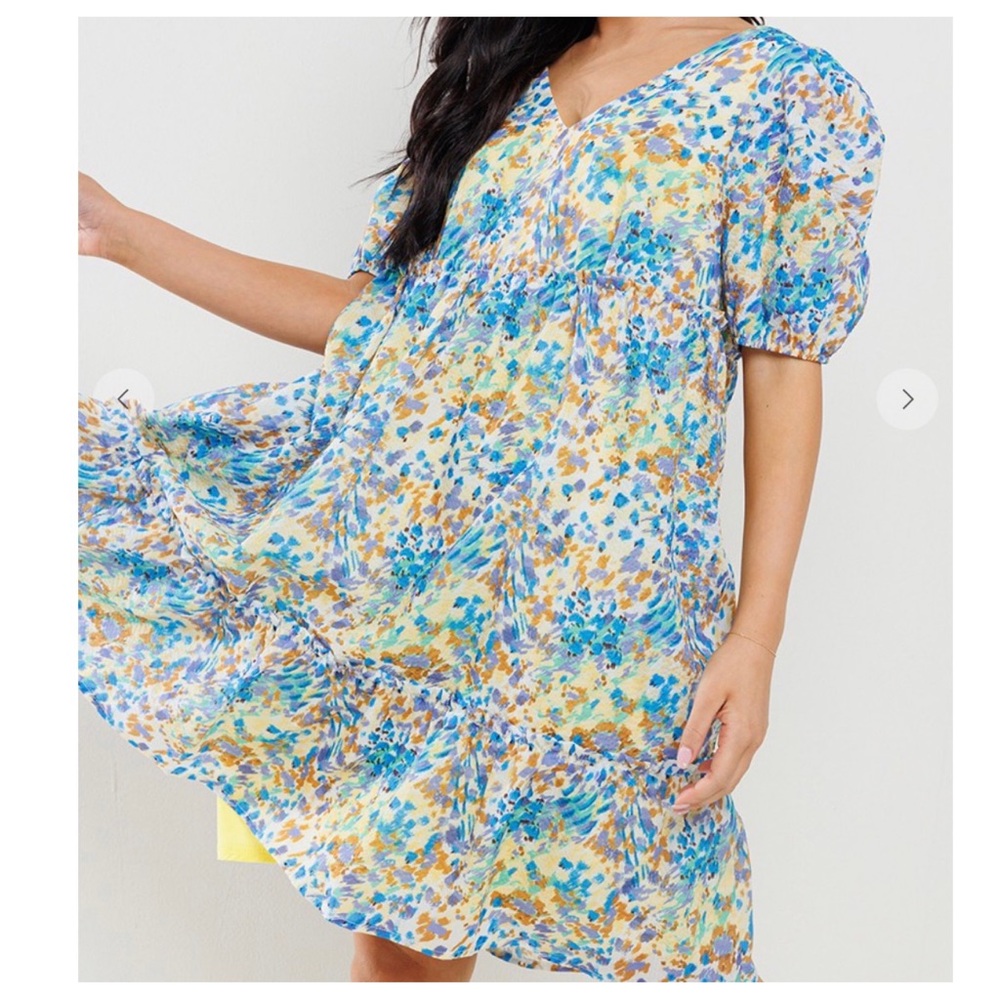06 Boho Floral Woven V-Neck Tiered Dress - Picture 2 of 3